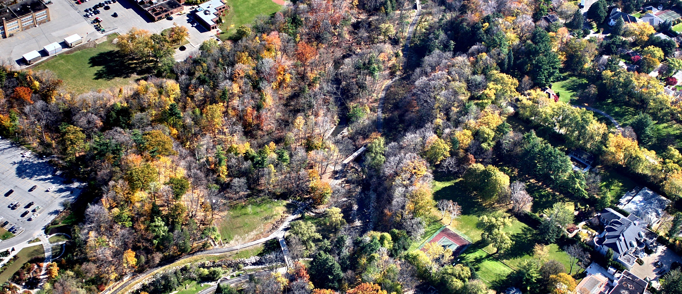 aerial view of Don River watershed in autumn