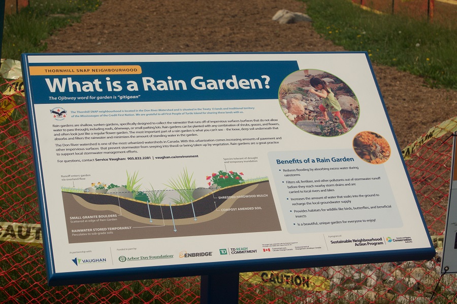 interpretive signage at the Yorkhill Park rain garden in Thornhill